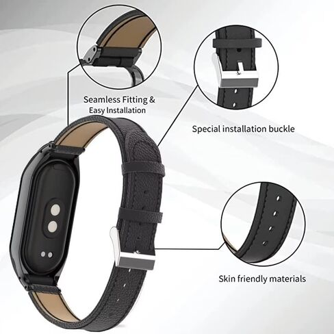 متوافق مع نطاقات Xiaomi Mi Band 8، وإكسسوارات سوار المعصم البديل من الجلد Mi Band 8 مع إطار معدني لـ Xiaomi Mi Band 8 in Kuwait