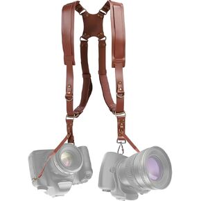 Double Camera Strap, Brown Dual Camera Harness, Adjustable Leather Camera Strap, Camera Shoulder Strap for 2 Cameras, Double Camera Harness for Photographers