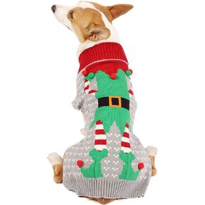 Dog Ugly Christmas Sweater, Pet Cat Xmas Holiday Warm Clothes Outfit Elf Sweaters for Cats and Dogs