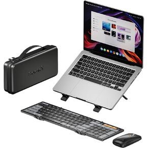 ProtoArc Foldable Keyboard Mouse Combo, XKM01 CaseUp Portable Bluetooth Keyboard and Mouse with Laptop Stand, a Mobile Work Solution for On-The-Go, Compatible with Laptop PC MacBook Windows Mac OS
