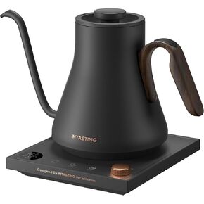 Gooseneck Electric Kettle with Precise ±1℉ Temperature Control, Wood-Accented Handle, Stainless Steel Interior, Quick Heating Pour Over Kettle for Coffee & Tea, 0.9L, Glossy Gray