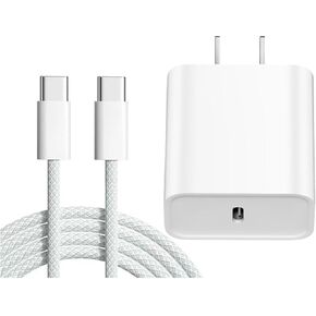 iPhone 16 15 Charger Fast Charging Type C Charger 20W USB C Charger Block iPhone 16 Charger with Woven 6FT USB-C Cable 60W for iPhone 16/16 Plus/16 Pro/16 Pro Max/iPhone 15/15 Pro Max/iPad Pro/AirPods