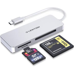 LENTION USB C to CF/SD/Micro SD Multi-Card Reader, SD 3.0 Card Adapter Compatible 2023-2016 MacBook Pro 13/15/16, New Mac Air/iPad Pro/Surface, Iphone15, More (CB-C12, Silver)