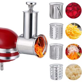 Large Stainless Steel Slicer Shredder Attachment for KitchenAid Mixers,Dishwasher Safe Vegetable Cheese Grater Accessories with 4 Cutting Blades by KINGEAGLE