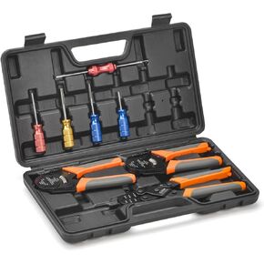 iCrimp Deutsch Closed Barrel Crimper, Stamped Contacts Crimper and Weather Pack Terminal Crimper Tool Kit w/ Extraction Tools-12pcs included