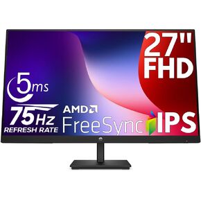 HP V27i G5 27 Inch Full HD Desktop PC Monitor 75Hz AMD FreeSync, Low Blue Light Mode, Anti-Glare, VESA Mountable, Tilt Adjustment, HDMI, VGA, DisplayPort, Laptop Computer Display, Black (Renewed)