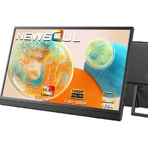 Newsoul 15.6" Portable Monitor, IPS HDR 1920X1080 FHD Eye Care Travel Screen USB C Gaming Monitor, Dual Speaker External Monitor HDMI Type-C VESA for Laptop PC Phone w/Stand