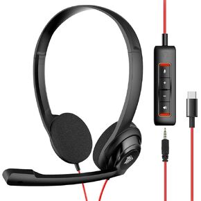 NUBWO HW02 USB Wired Office Headset with Mic, USB C/3.5mm Jack, Noise Cancelling, in-Line Control, Comfortable Call Center Computer Headset for PC, Laptop, Mac
