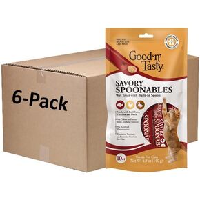 Good ‘n’ Tasty Savory Spoonables with Real Tuna, Chicken & Duck, 10 Count Tube, Triple Flavor Squeezable Lickable Wet Treats for Cats with Built-in Spoon for Less Mess