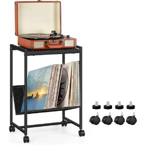 طاولة حامل لمشغل التسجيل مع مساحة تخزين الألبوم، حامل القرص الدوار للفينيل، رف السجلات، طاولة جانبية صغيرة لمعظم الأقراص الدوارة (أبيض) in Kuwait