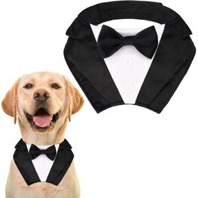 PTDECOR Fall Dog Tuxedo Bandana, Orange Dog Bandana Collar with Bowtie, Adjustable Halloween Thanksgiving Dog Tux Costume for X-Large Dogs Pets (Orange, X-Large)