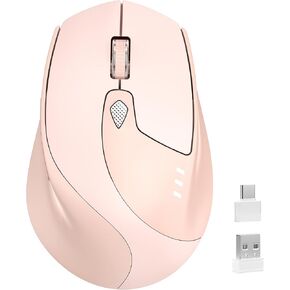 TENMOS M7 Bluetooth Mouse, Rechargeable Dual Mode BT5.1+ 2.4GHz USB Silent Wireless Bluetooth Mouse with Type C Adapter & Battery Indicator, Ergonomic Design for Laptop, iPad, MacBook - Light Pink