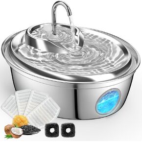 ORSDA Cat Water Fountain Stainless Steel, Cat Fountains for Drinking, 67oz/2L Automatic Pet Fountain Water Dispenser with Water Level Window for Cats and Small Dogs- 4Pcs Filters (D36-F)