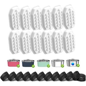 24Pcs Cat Water Fountain Filters Replacement,12 Pack Cat Water Fountain Replacement Filters & 12 Pack Pre-Filter Sponges, Pre-Filter Sponges for Rellaty and Neareal 108oz/3.2L Pet Water Fountain