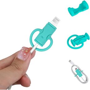 Cute Data Cable Protector for iPhone Android USB Cable,1 Piece Colorful Design 2 in 1 Data Cable Protector Cord Organizer,Soft Liquid Silicone Stretchable Cable Manager Lighting Cord Saver -Blue Pink