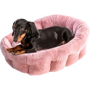 KindTail Small Orthopedic Dog Bed, Cuddler, Faux Fur Luxury Bed, Pet Bed for Dogs and Cats Under 15lbs, Waterproof Dog Bed with Nylon Base, Comfy Pet Bed, 20" x 14" x 10" (Pink, Small)
