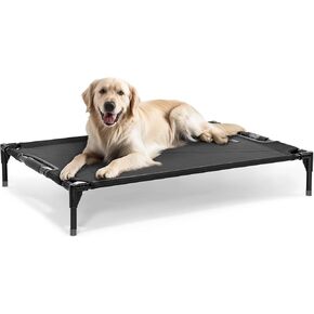 Petsfit Cooling Elevated Raised Dog Bed- Outdoor Dog Cot Bed for Large Dogs, Upgraded Adjustable Firmness Pet Bed，Dog Hammock Bed with Durable Breathable Teslin Mesh，Non Slip, Black 48"