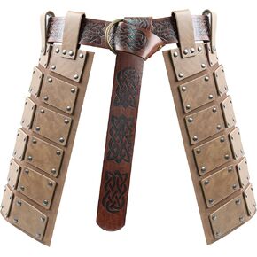 Medieval Faux Leather Waist Armor, Retro Double Sides Thigh Armor with Adjustable Belt, Mercenary Knights Skirt Armor