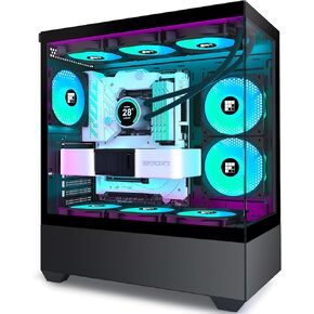 PC Case - Pre-Installed 5 PWM ARGB Fan, ATX Mid-Tower Gaming PC Case, F1 Black