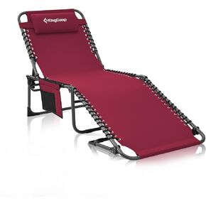 كرسي صالة KingCamp المحمول قابل للطي بأربعة أضعاف، سرير تخييم قابل للتعديل مع جيب وسادة، خفيف الوزن وشديد التحمل للحديقة، ساحة الحديقة، حمامات الشمس in Kuwait