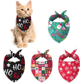 4 Pack Christmas Cats Dogs Bandanas Christmas Pet Triangle Scarf Classic Polyester Bibs Kerchief Saliva Towels for Small Medium Large Pets Bandana for Pet Costume Accessories Christmas Party Supplies