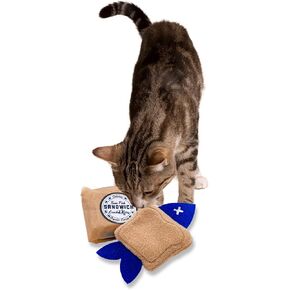 Tuna Fish Sandwich with Catnip Crinkle Cat Toy Wrapped in Wax Paper – Organic Catnip-Filled Toy for Kicking, Chewing, and Play – 4x7 Inch Fish Toy for Cats and Kittens