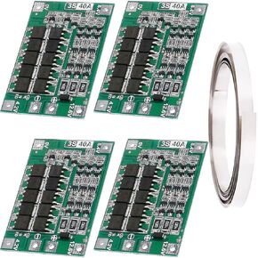 4 pcs 3S 40A PCB Protection Board 18650 Lithium Battery Protection Board Li-ion Lithium Battery Charger PCB BMS 11.1V 12V 12.6V with Balance Charging with Nickel Strip in Saudi Arabia