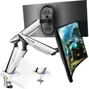 Dual Monitor Arm for 17-38" Monitors,Holds 35.2lbs,20 RGB Lighting Effects, Heavy Duty Dual Monitor Arms for Desk,Dual Monitor Mount,Heavy Duty Monitor Arm with 75/100 Vesa Mount, Gray