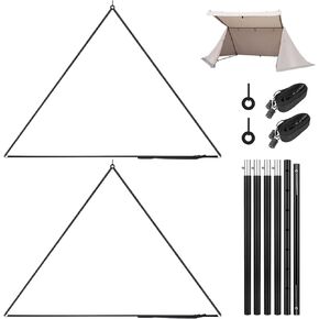 KOMCLUB 2 Set Telescoping Triangle Tent Poles Adjustable Aluminum Alloy Tarp Poles with Adjustable Straps and Horizontal Tent Pole Suitable Portable Trekking Pole Tent for Ultralight Backpacking Tent
