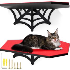 Gothic Wall Mounted Halloween Cat Shelf Coffin Spider Web Style Cat Wall Cat Tree Load Bearing up to 30 Lbs/ 14 kg Black Cat Tree for Indoor Wall Mount Cat Climbing