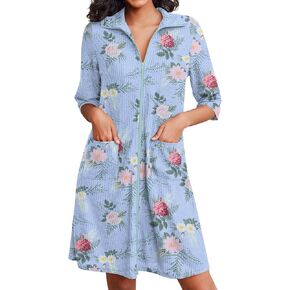 Ekouaer Zipper Robes for Women Waffle Knit Bathrobes Short Lightweight Knee Length Loungewear with Pockets S-XXL