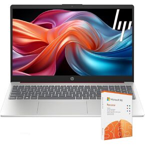 HP Laptop with 1-Year Microsoft 365 & Wireless Buds| 15.6 inch HD Display| Intel Quad-Core Processor| HDMI| USB-C| Windows 11 H (Silver, 32GB RAM | 128GB SSD | 128GB External Drive)