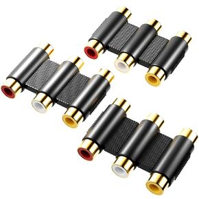 RCA Female to Female Coupler, Gold Plated 3-RCA Female to Female Jack Coupler Adapter White Red Yellow - 3 Pack