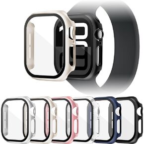 [6-Pack] YUVIKE Protective Watch Case, Hard PC Watch Screen Protector，Tempered Glass Film Face Cover for Apple Watch Series 10 42mm (6 Colors, 42mm)
