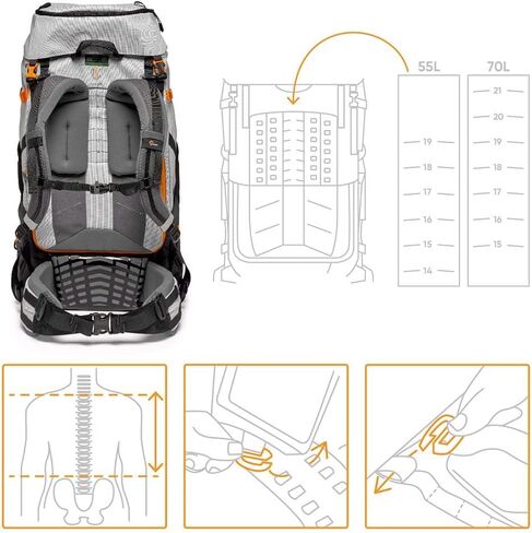 Lowepro PhotoSport PRO BP 70L, Backpack for Reflex and Mirrorless Cameras, Front and Rear Access, Removable Camera Insert, Accessory Straps, Size: S/M, Colour Dark/Light Gray in Saudi Arabia