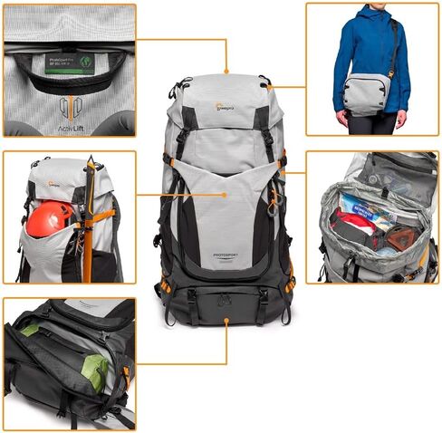 Lowepro PhotoSport PRO BP 70L, Backpack for Reflex and Mirrorless Cameras, Front and Rear Access, Removable Camera Insert, Accessory Straps, Size: S/M, Colour Dark/Light Gray in Saudi Arabia