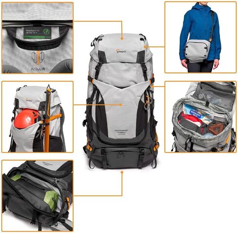 Lowepro PhotoSport PRO BP 70L, Backpack for Reflex and Mirrorless Cameras, Front and Rear Access, Removable Camera Insert, Accessory Straps, Size: S/M, Colour Dark/Light Gray in Saudi Arabia