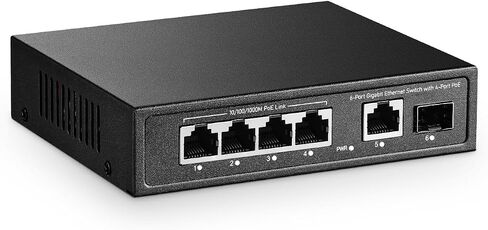 YuLinca 6 Port Mini Gigabit PoE Switch مع 4 منافذ PoE+، 1 Gigaibt RJ45 Uplink، 1 Gigabit SFP، IEEE802.3af/at، بحد أقصى 65 وات، محول إيثرنت توصيل وتشغيل بدون مروحة معدنية in Kuwait