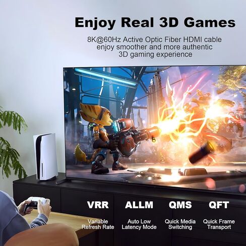 كابل HDMI 2.1 من الألياف البصرية النشطة 8K 4K بطول 30 قدمًا، يدعم 8K@60 هرتز 4K@120 هرتز عالي السرعة 48 جيجابت في الثانية سلك HDMI بصري طويل من الألياف مع HDR/eARC/HDCP ديناميكي، لصندوق تلفزيون شاشة سطح المكتب PS5 PS4 in Saudi Arabia