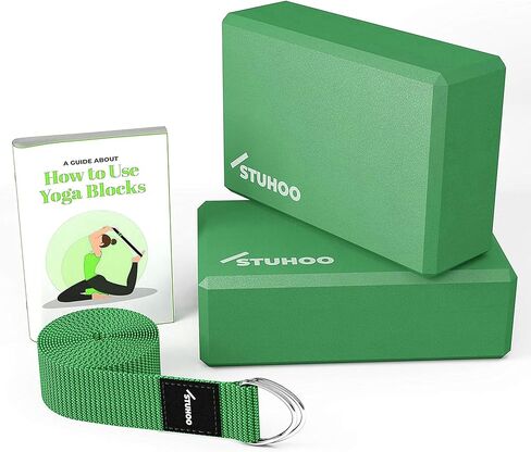 كتل اليوغا 2 حزمة وحزام اليوغا يتضمن كتابًا إلكترونيًا وصفيًا للمبتدئين، طوب اليوغا القوي وكتلة إسفنج إيفا خفيفة الوزن تدعم الأوضاع العميقة، وتوفر القوة والثبات لممارسة البيلاتيس in Kuwait