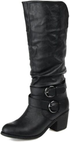Journee Collection Womens Late Mid-Calf Boots with Round-Toe and Slouchy Detail, Taupe (Wide Calf), 7.5 in Saudi Arabia