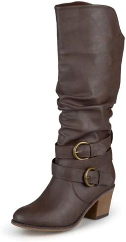 Journee Collection Womens Late Mid-Calf Boots with Round-Toe and Slouchy Detail, Taupe (Wide Calf), 7.5 in Saudi Arabia