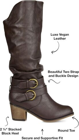 Journee Collection Womens Late Mid-Calf Boots with Round-Toe and Slouchy Detail, Taupe (Wide Calf), 7.5 in Saudi Arabia