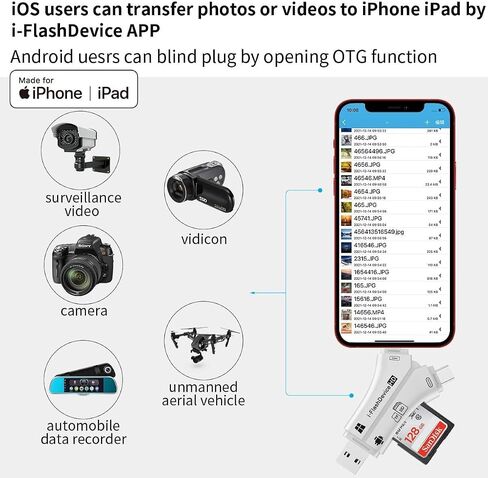 قارئ بطاقات USB 3.0 SD/Micro SD 4 في 1 لأجهزة iPhone، وiPad، وAndroid، وMac، والكمبيوتر، والكاميرا، وعارض كاميرا Trail، ومحول قارئ بطاقات الذاكرة المحمول لشحن iPhone ipad in Kuwait