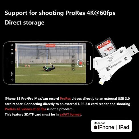 قارئ بطاقات USB 3.0 SD/Micro SD 4 في 1 لأجهزة iPhone، وiPad، وAndroid، وMac، والكمبيوتر، والكاميرا، وعارض كاميرا Trail، ومحول قارئ بطاقات الذاكرة المحمول لشحن iPhone ipad in Kuwait