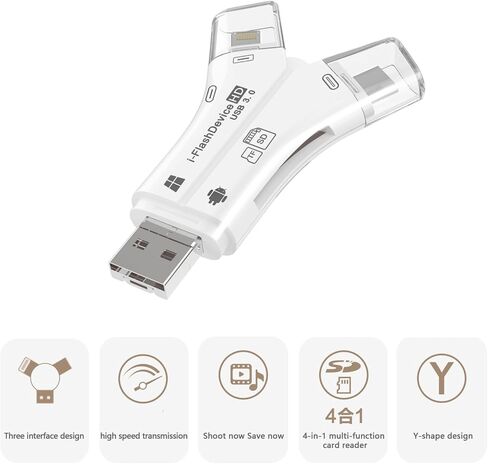 قارئ بطاقات USB 3.0 SD/Micro SD 4 في 1 لأجهزة iPhone، وiPad، وAndroid، وMac، والكمبيوتر، والكاميرا، وعارض كاميرا Trail، ومحول قارئ بطاقات الذاكرة المحمول لشحن iPhone ipad in Kuwait