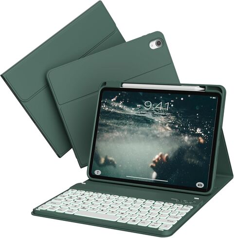 حافظة لجهاز iPad الجيل العاشر مع لوحة مفاتيح (10.9 بوصة، 2022) - لوحة مفاتيح قابلة للطي مغناطيسية قابلة للفصل بإضاءة خلفية بـ 7 ألوان، غطاء قلاب مع حامل أقلام لجهاز iPad الجيل العاشر، أرجواني فاتح in Kuwait