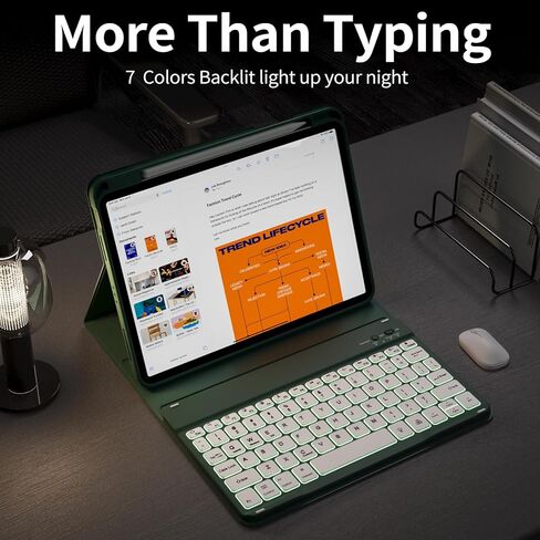 حافظة لجهاز iPad الجيل العاشر مع لوحة مفاتيح (10.9 بوصة، 2022) - لوحة مفاتيح قابلة للطي مغناطيسية قابلة للفصل بإضاءة خلفية بـ 7 ألوان، غطاء قلاب مع حامل أقلام لجهاز iPad الجيل العاشر، أرجواني فاتح in Kuwait