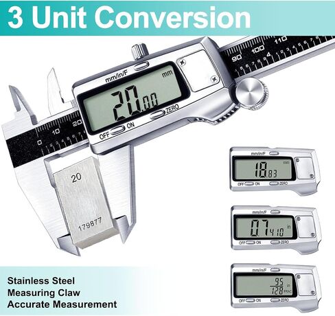Kynup Digital Caliper, Caliper Measuring Tool, Micrometer Dial Vernier Caliper Digital, Full Turn Off, Stainless Steel, Switch from Inch Metric Fraction (6Inch/150MM) in Saudi Arabia