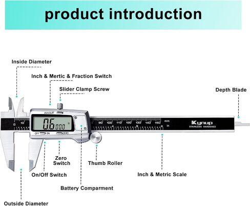 Kynup Digital Caliper, Caliper Measuring Tool, Micrometer Dial Vernier Caliper Digital, Full Turn Off, Stainless Steel, Switch from Inch Metric Fraction (6Inch/150MM) in Saudi Arabia